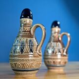 Two small pitchers jugs with traditional German patterns cork stoppers 12cm