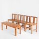 Set of four Scandinavian style chairs + bench. Pine wood. Produced by Sotka. Finland 70s