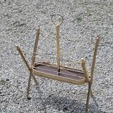 Vintage magazine rack from the 60s in neo-classical style in gold metal and mahogany