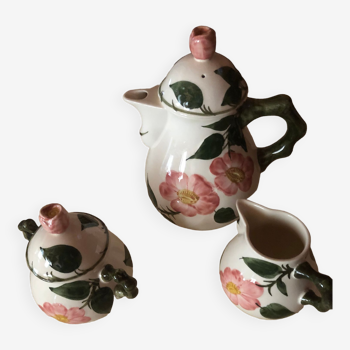 Tea service (teapot, sugar bowl, milk jug) Wild roses in porcelain