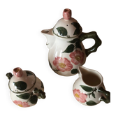 Service à thé (Théière, sucrier, pot à lait) Wild roses en porcelaine
