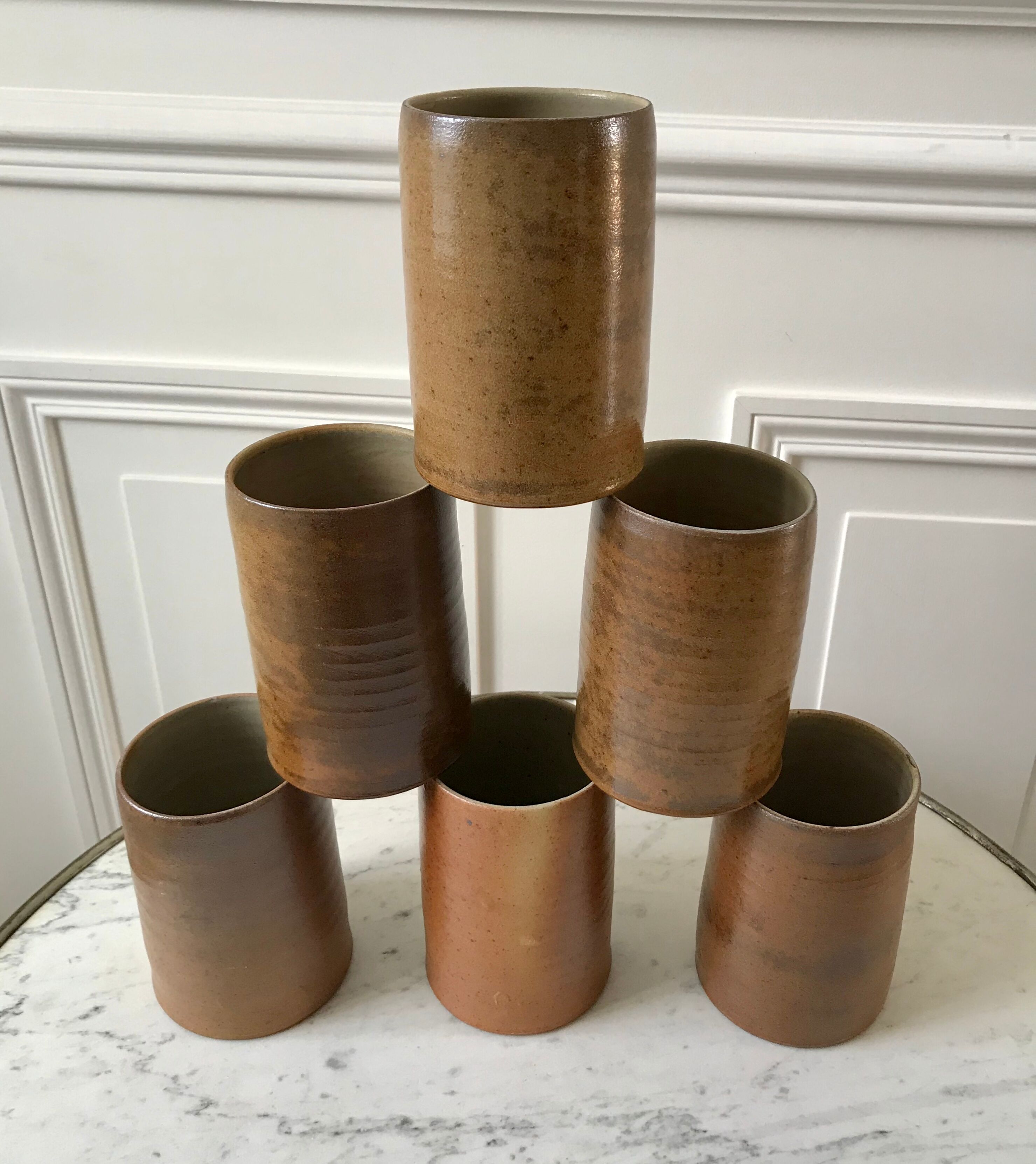 Set of 6 handmade handmade stoneware mugs 70s
