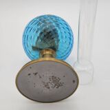 Blue glass and brass oil lamp