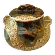 Vegetable dish, covered pot, glazed ceramic art, 1970s, signature to be identified