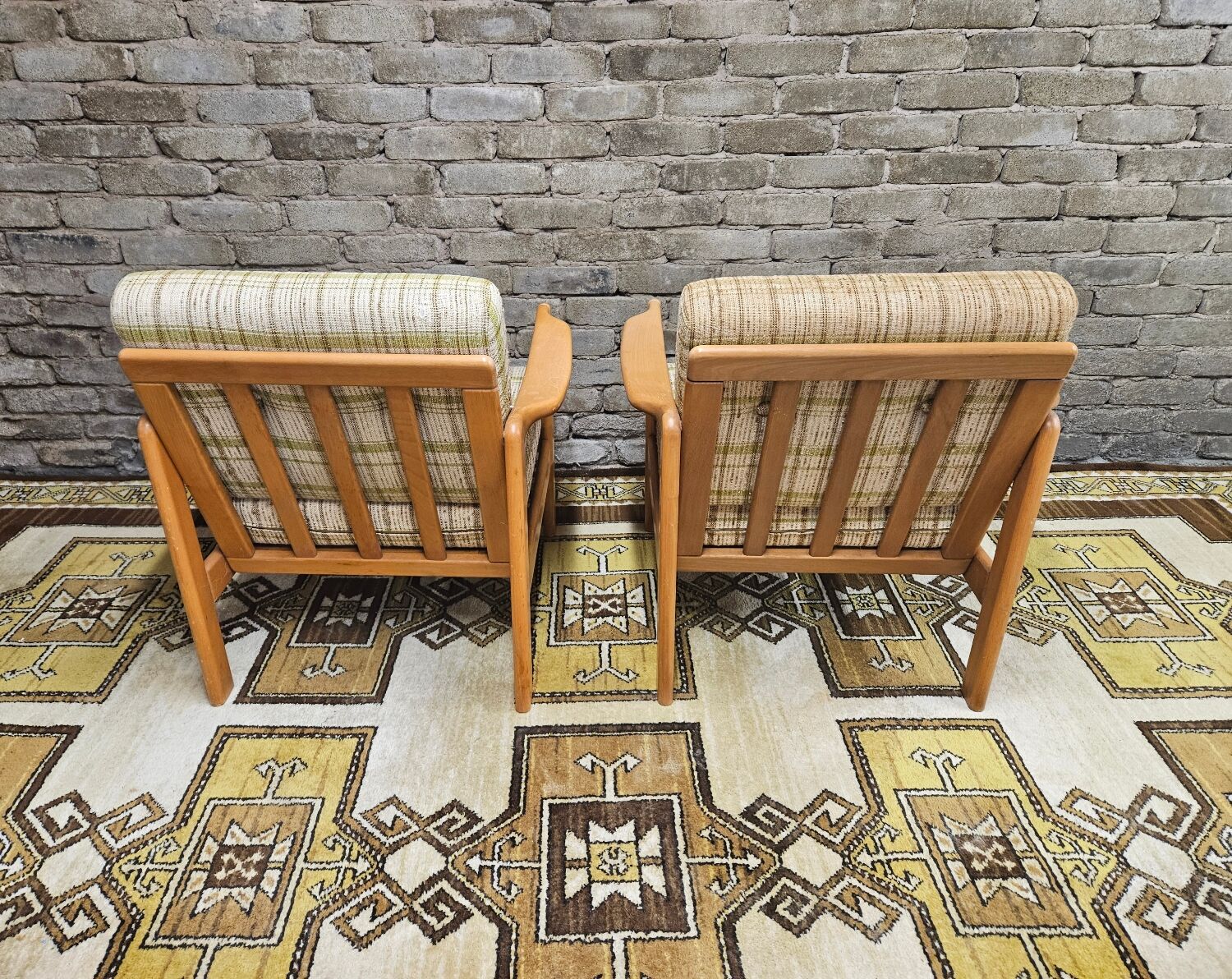 Pair of vintage scandinavian armchairs 1970 scottish fabric