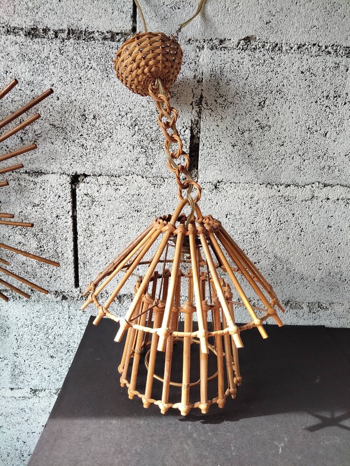 Vintage rattan pendant – France, 1970s – in the style of Louis