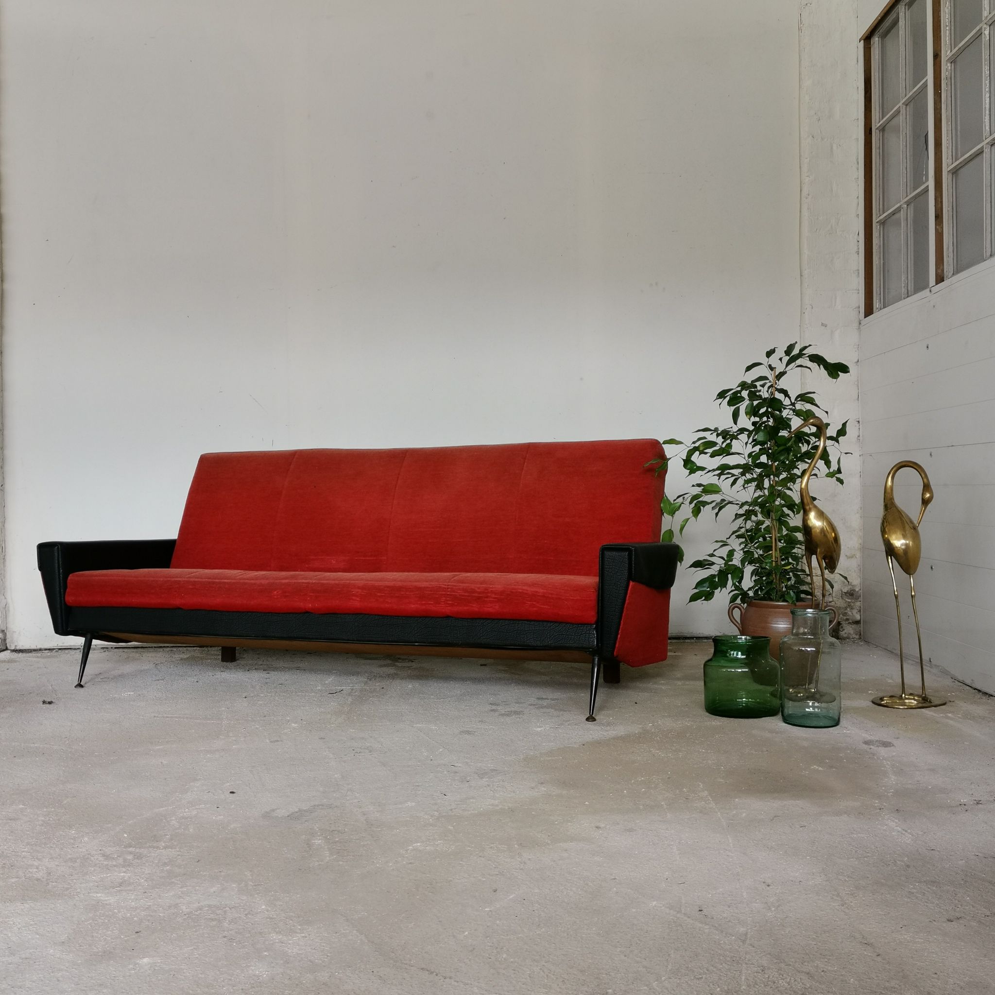 Convertible bench daybed rockabilly red and blakc 50-60s