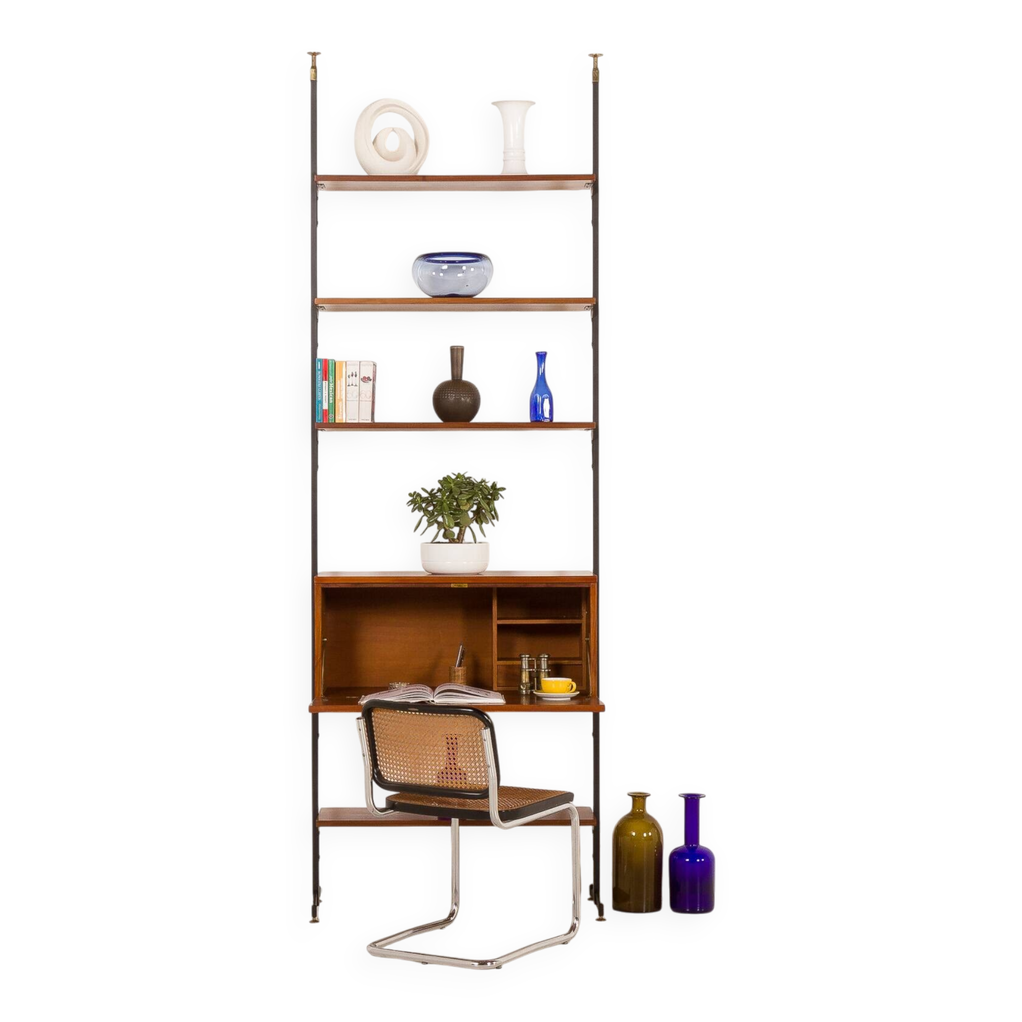 Italian vintage floor to celling wall unit with a bureau or a bar cabinet