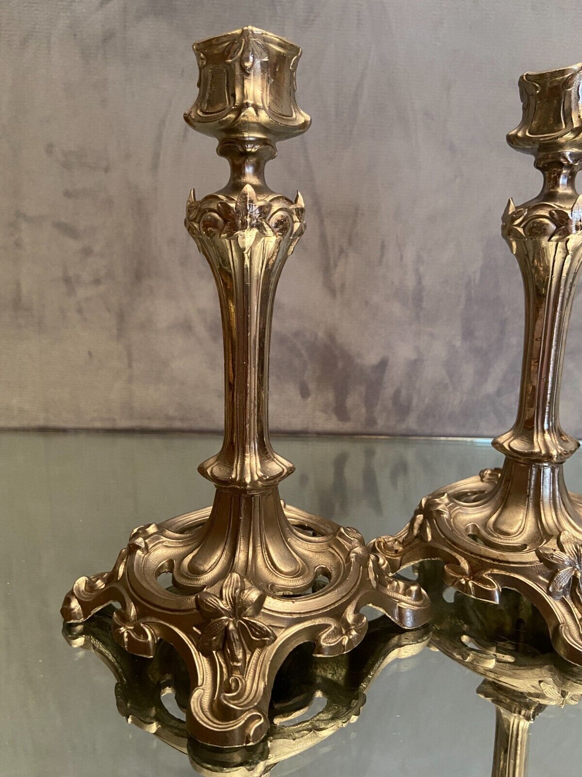 Pair of candlesticks in silver regulation art nouveau early twentieth century