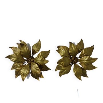Golden Flower Shape Flushmounts by Hans Kögl, 1970s, Set of 2