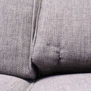 Three-seater Art Deco style sofa in grey fabric and curved wood.
