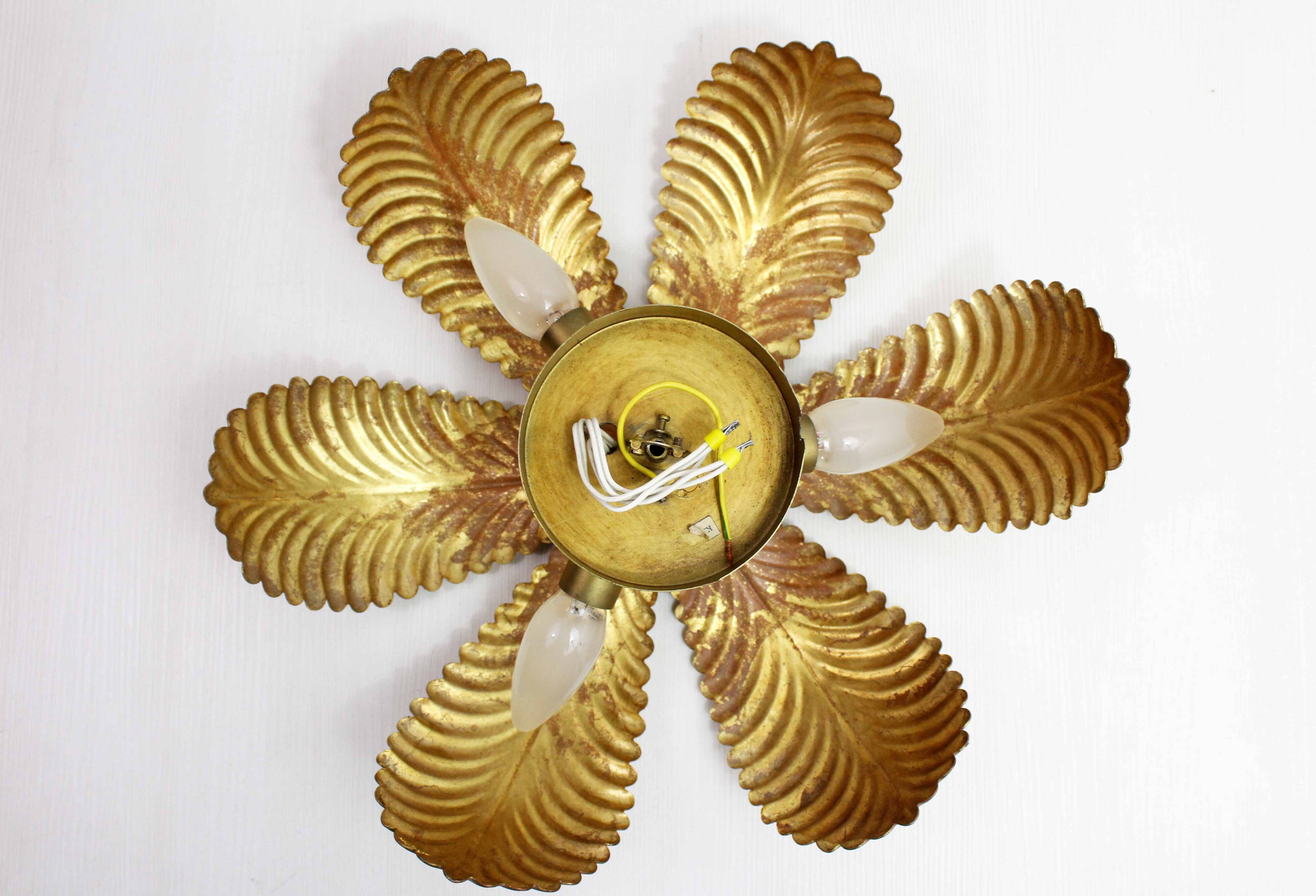 Wall light, ceiling light in gilded metal with gold leaf, 1970-1980