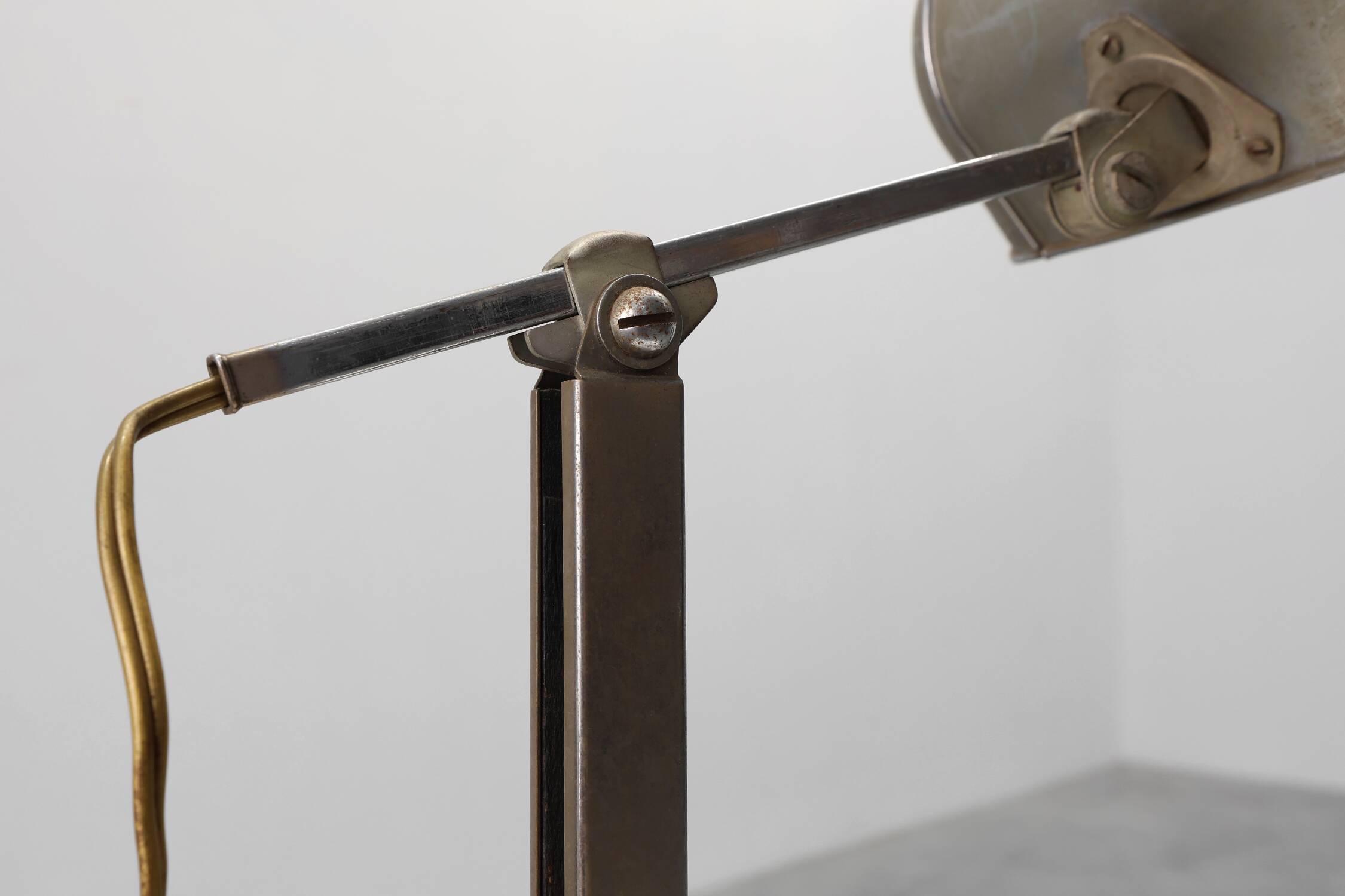 Art Deco Industrial metal and travertine Desk Lamp, Belgium 1930s