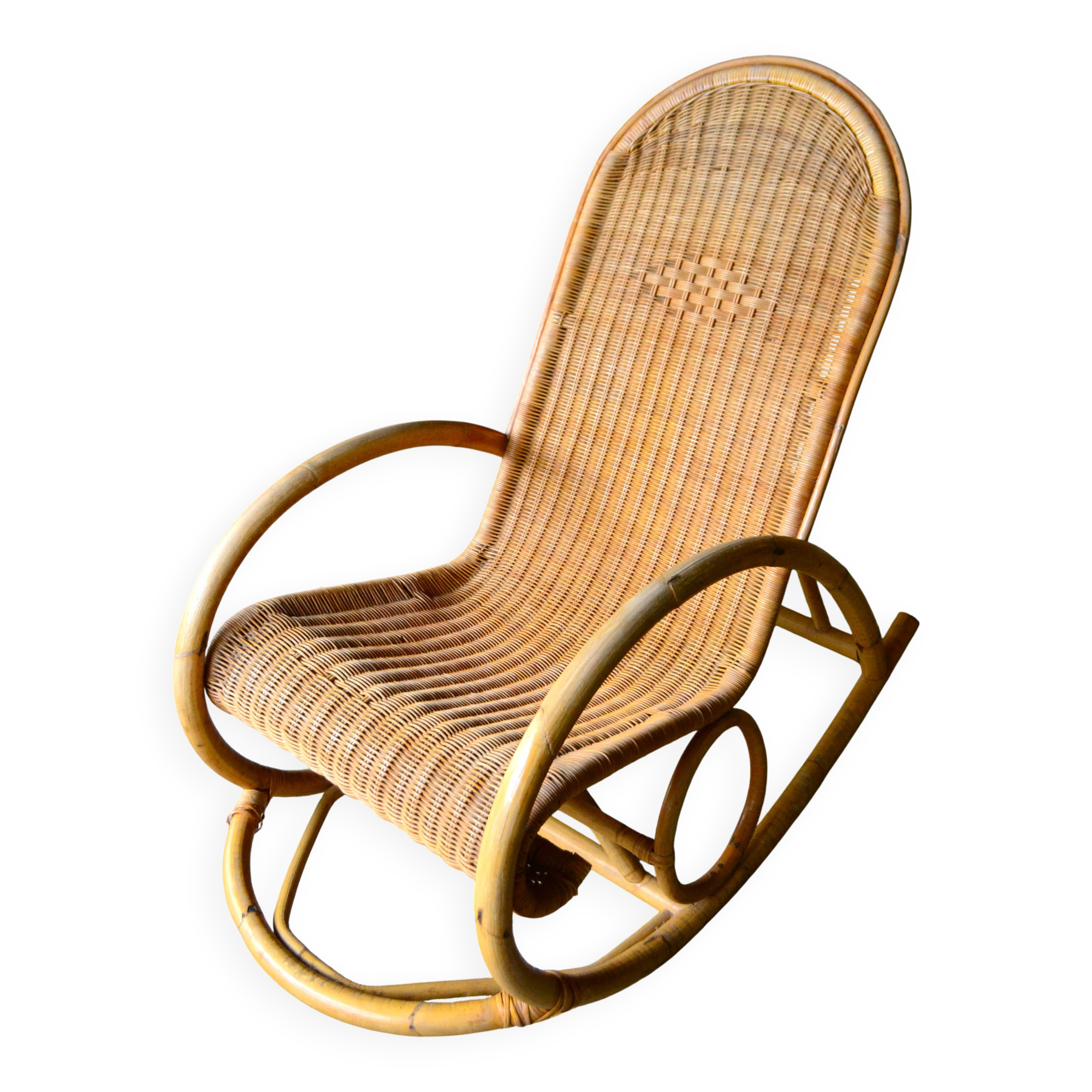 Fauteuil à bascule années 60 rocking-chair rotin bambou
