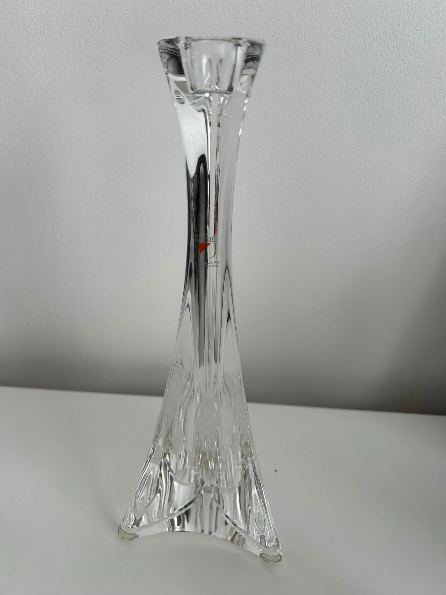 Sculptural candlestick "Ergo" in solid crystal, Angelo Mangiarotti for