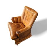 Sheep leather club chair 1970s with magazine holder