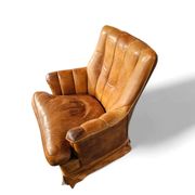 Sheep leather club chair 1970s with magazine holder