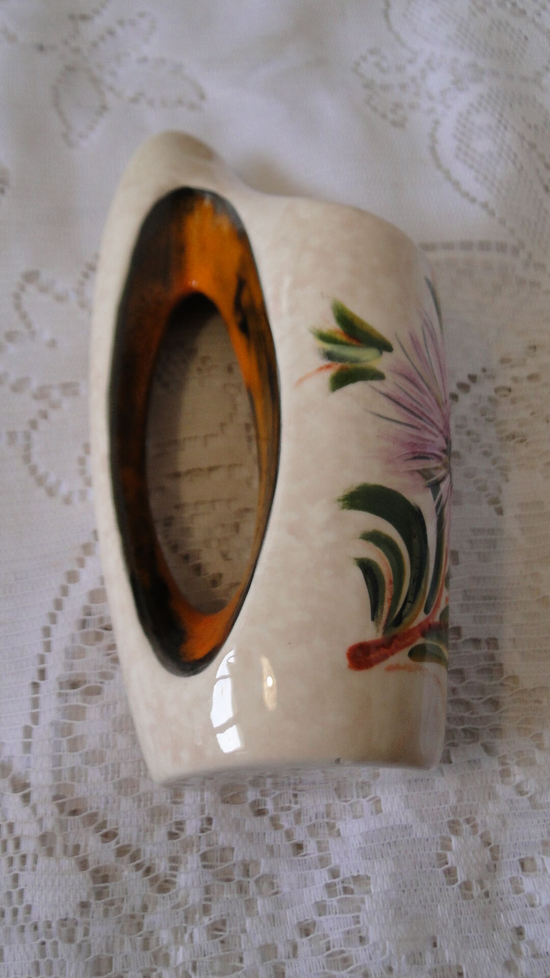 Ceramic vase with handle from the 70s, signed Tess, sunflower decor