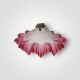 Antique sandblasted and pink glass ceiling lampshade - 1940s
