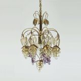 Very rare palwa mid century chandelier 1970s crystal glass and gilt brass grapes and leaves