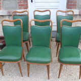 Series 6 chairs imitation green leather 1950