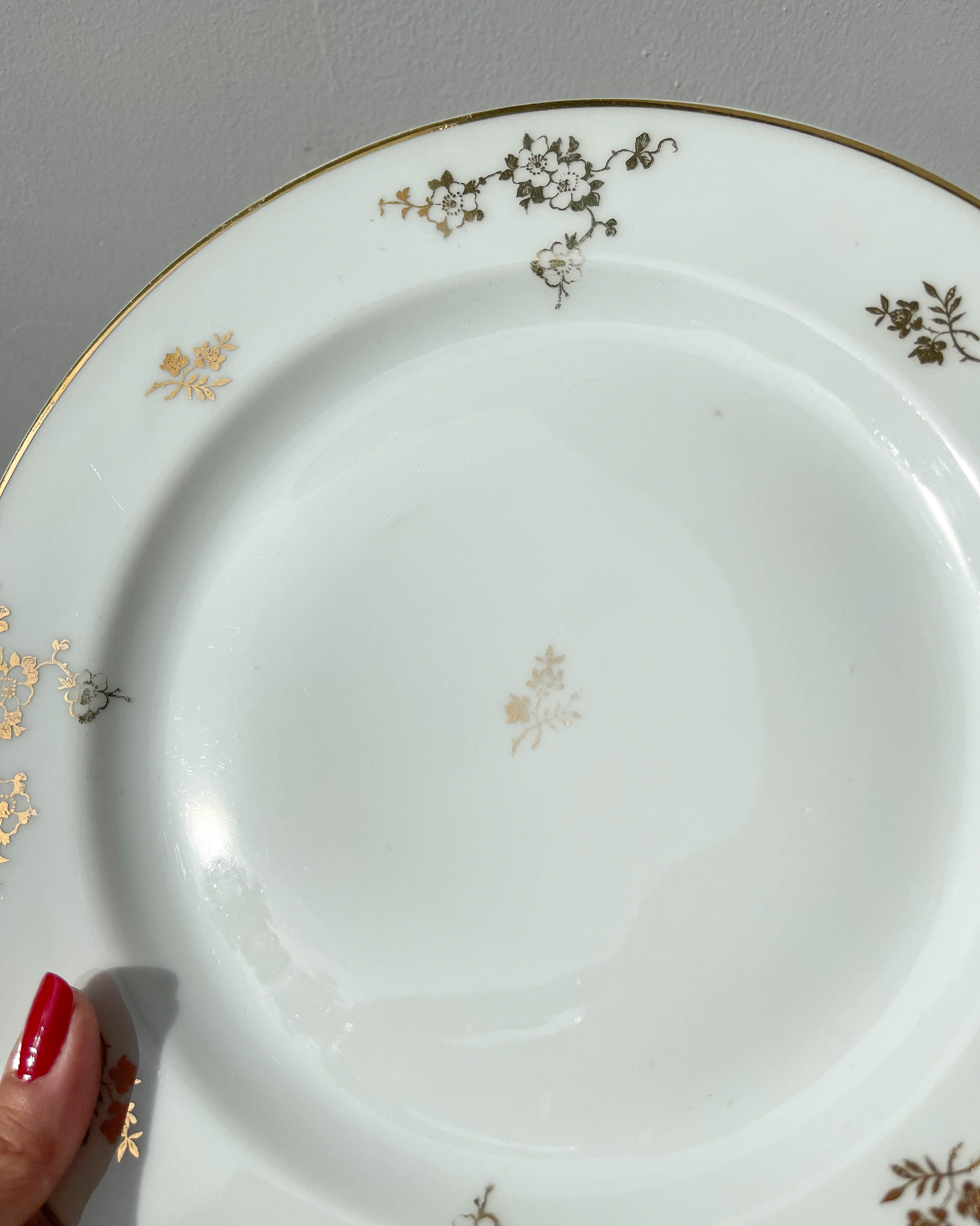 6 flat plates porcelain Limoges golden white