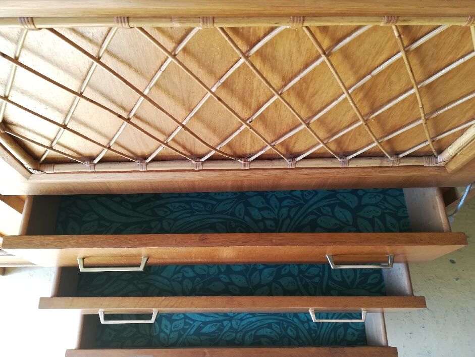 Vintage secretary furniture with rattan