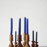 Scandinavian Wooden Candleholders, Set of 7