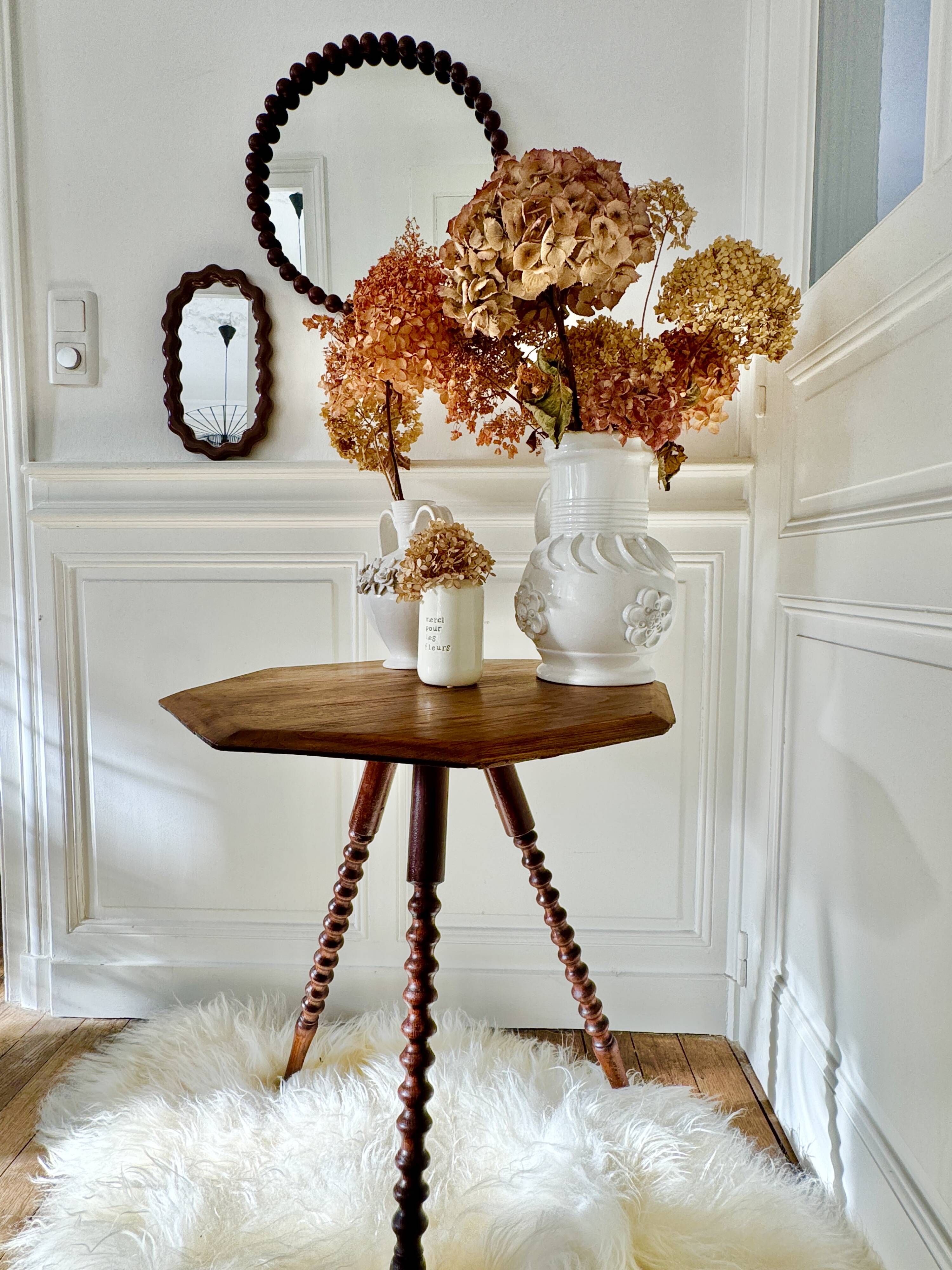 turned wooden side table