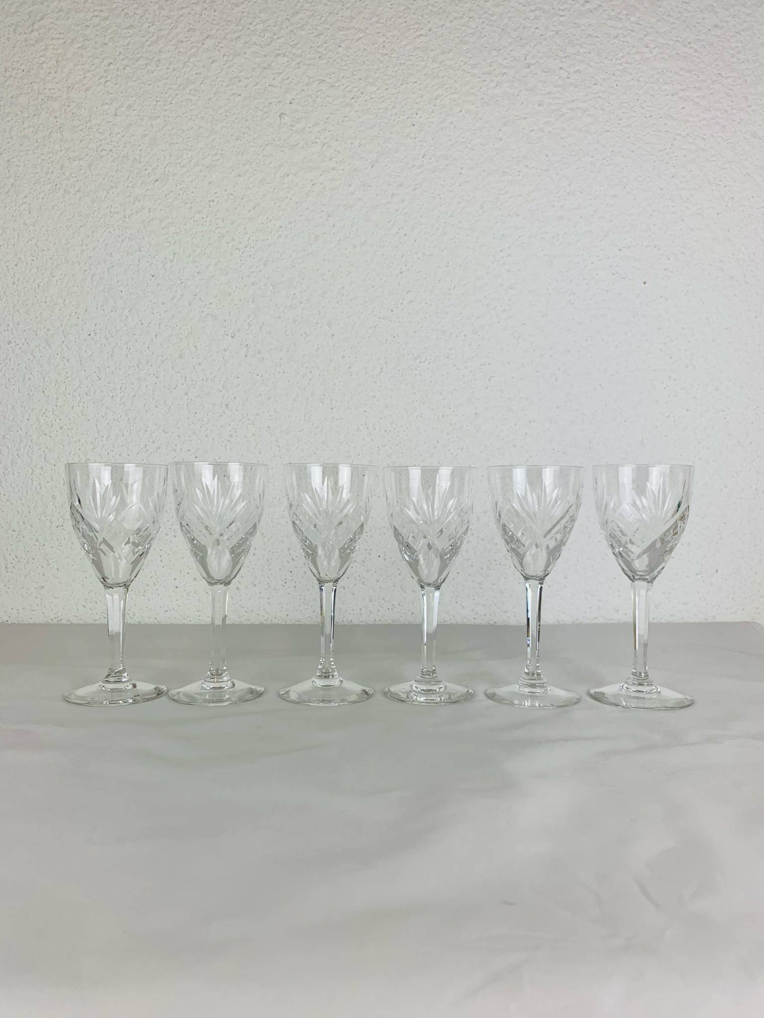 6 Chantilly model stemmed glasses from Saint Louis, crystal, wine or port