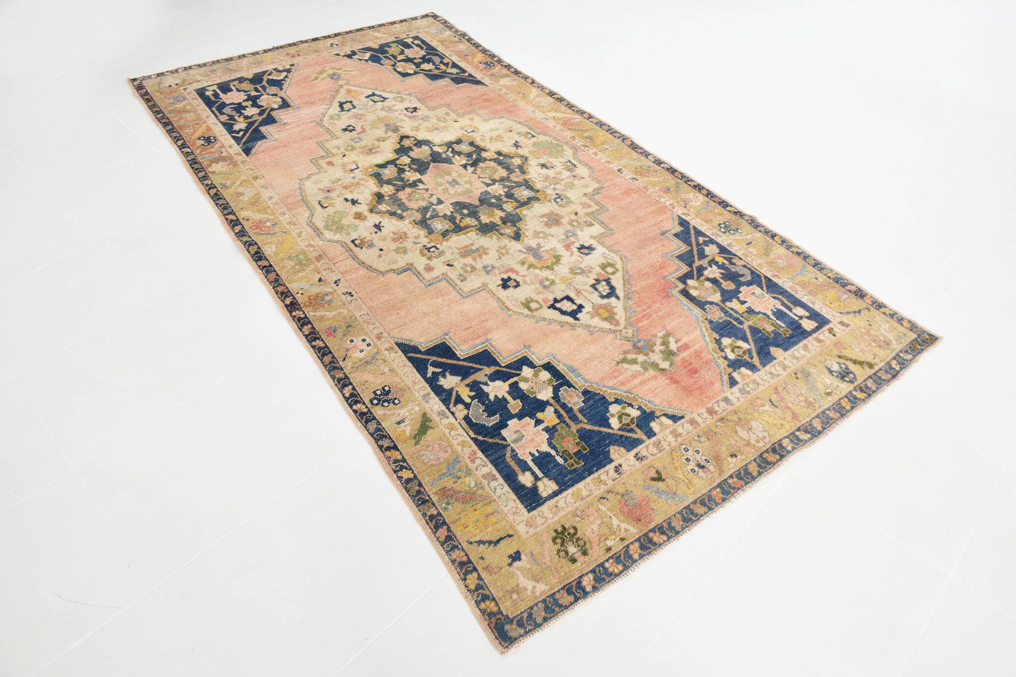 5x9 Peach Red Dark Blue Persian Area Rug, 153x290Cm SK 18900