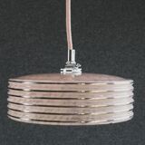 Old pendant light in pink clichy glass with silver threads, delivered with chrome socket