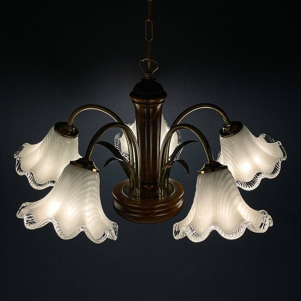 Vintage Murano glass chandelier and wood, Italy, 1970s