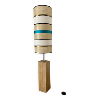 Large designer floor lamp - solid wood base - unique lampshade