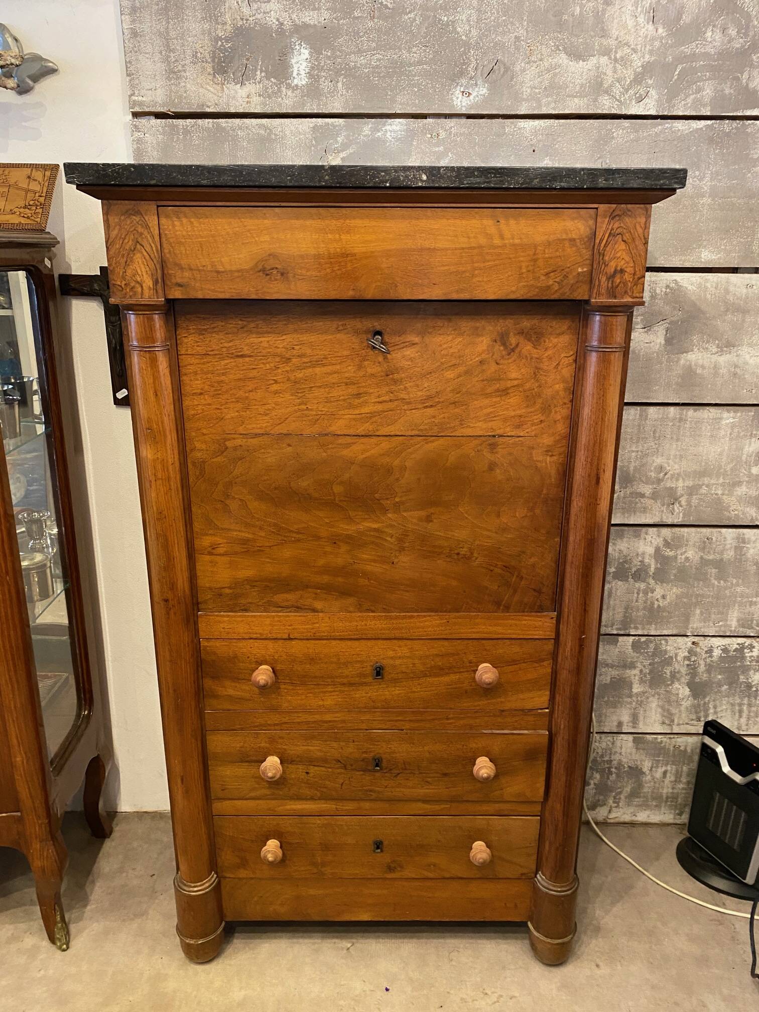 Louis xvi style secretary in walnut late 19th c. with drawers
