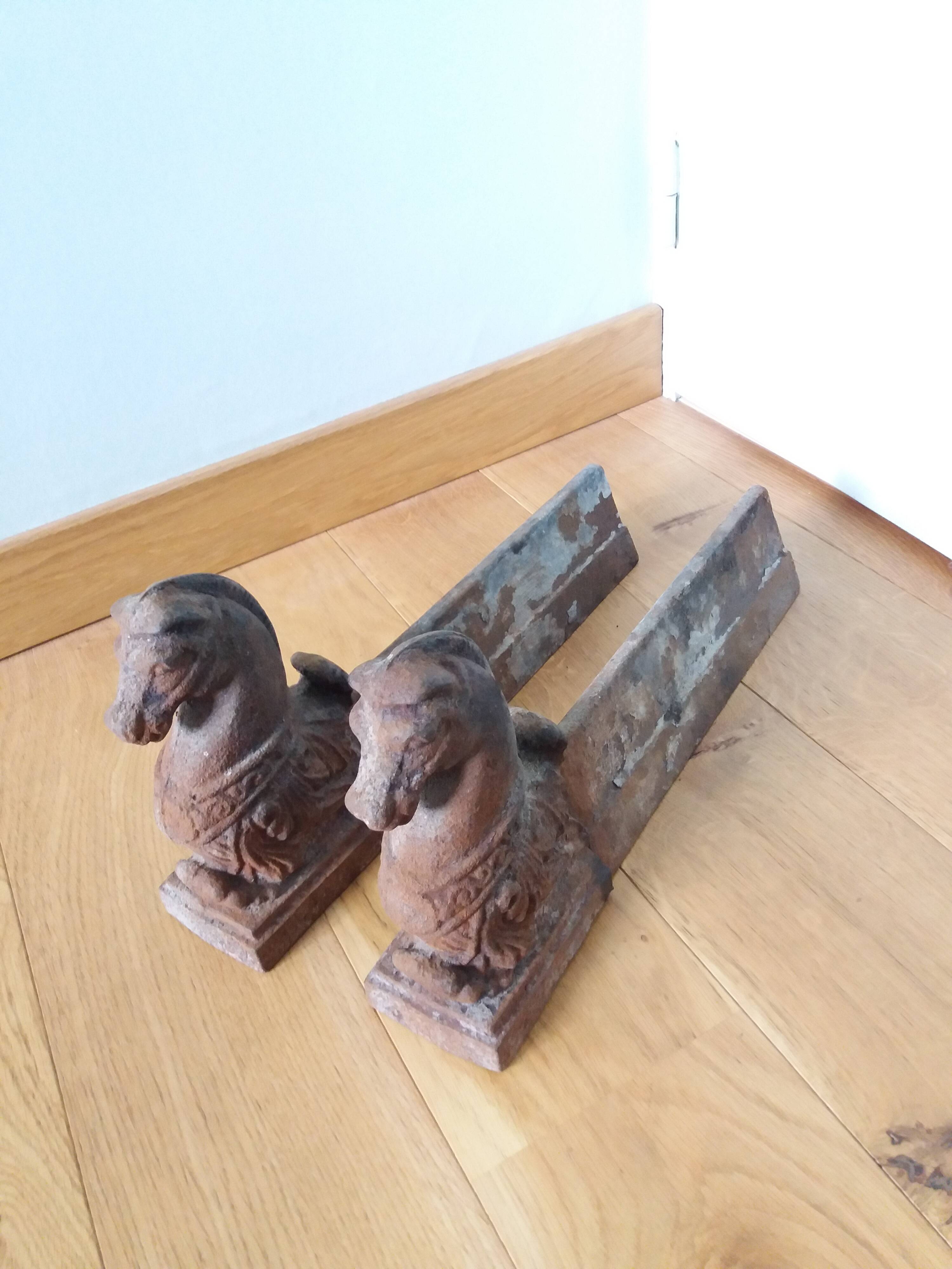 Cast iron andirons, horse head