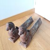 Cast iron andirons, horse head