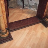 19th century wooden fireplace, faux marble paint. Can act as a console.