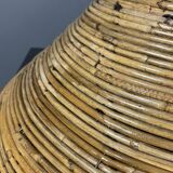 Midcentury pair pencil rattan large ( 62 cm ) pendants, Italy 1970s