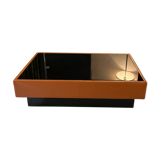 Caramel leather and black glass coffee table