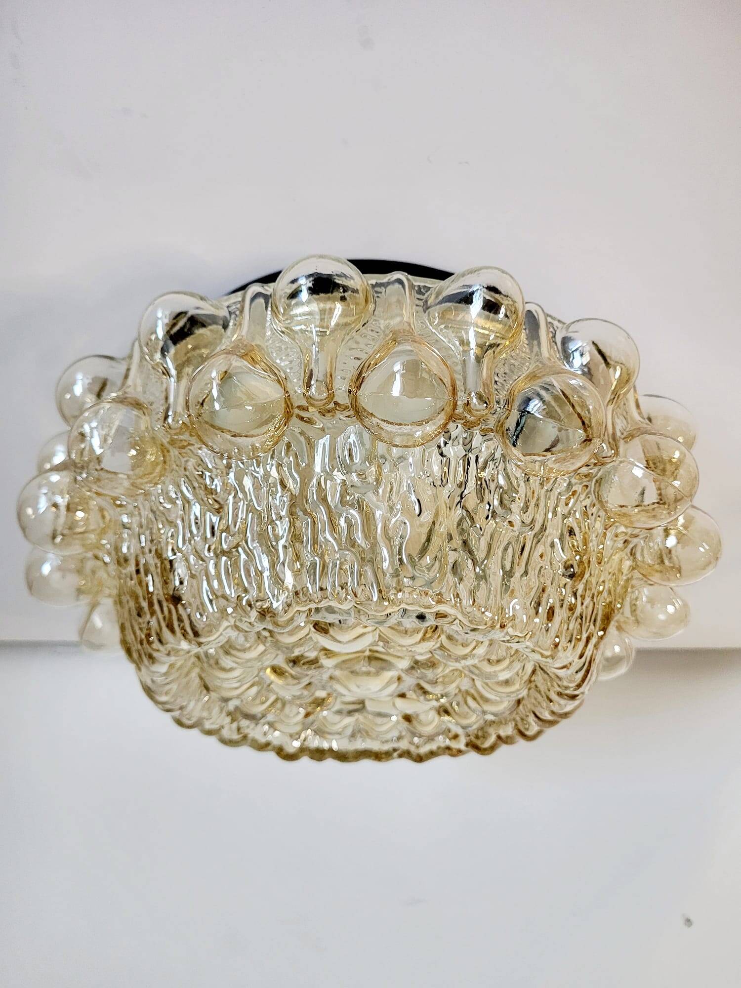 Vintage glazen wand of plafondlamp, bubble reliëf space age, jaren 1970