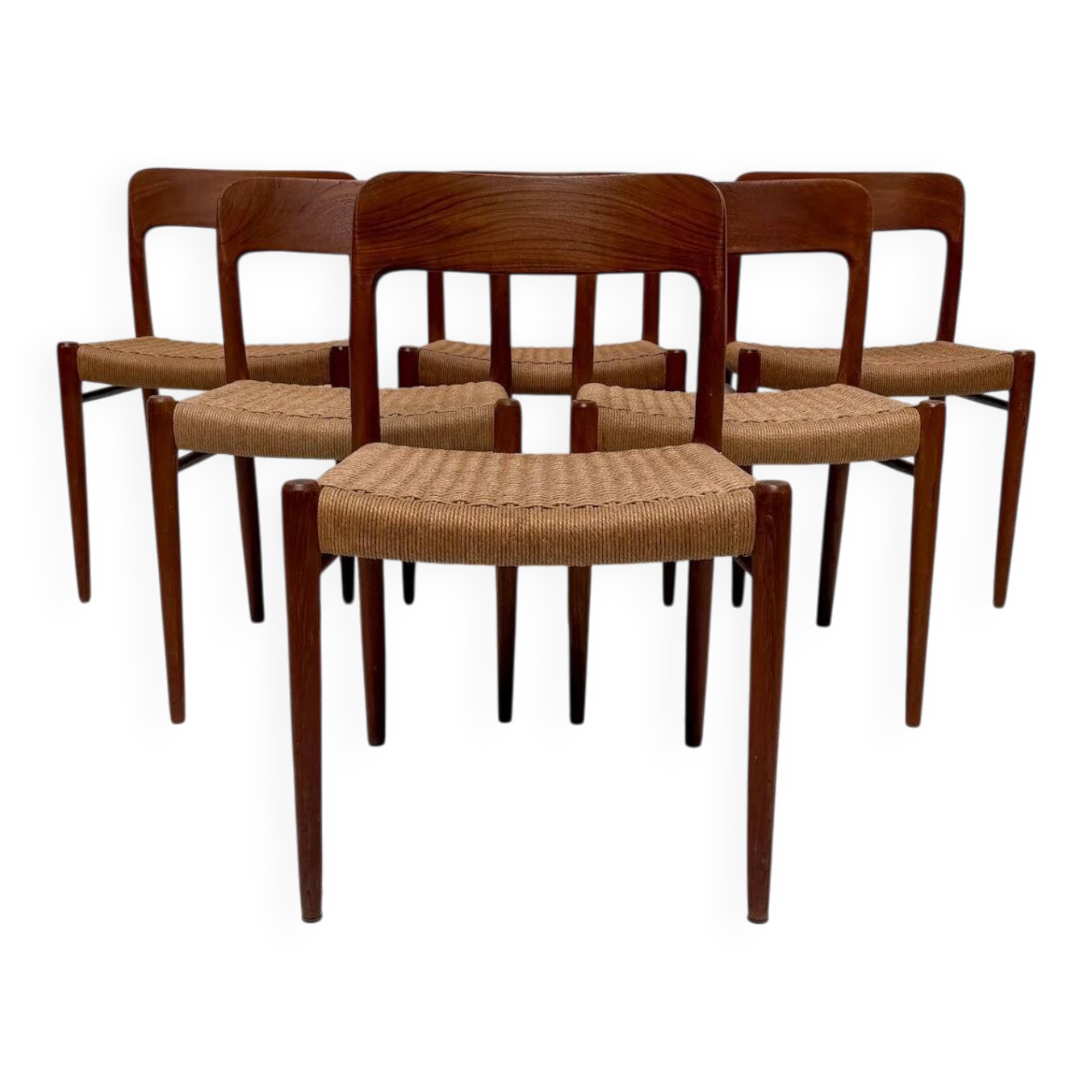 1950s set of 6 vintage Danish teak dining chairs No. 75 by Niels O. Møller