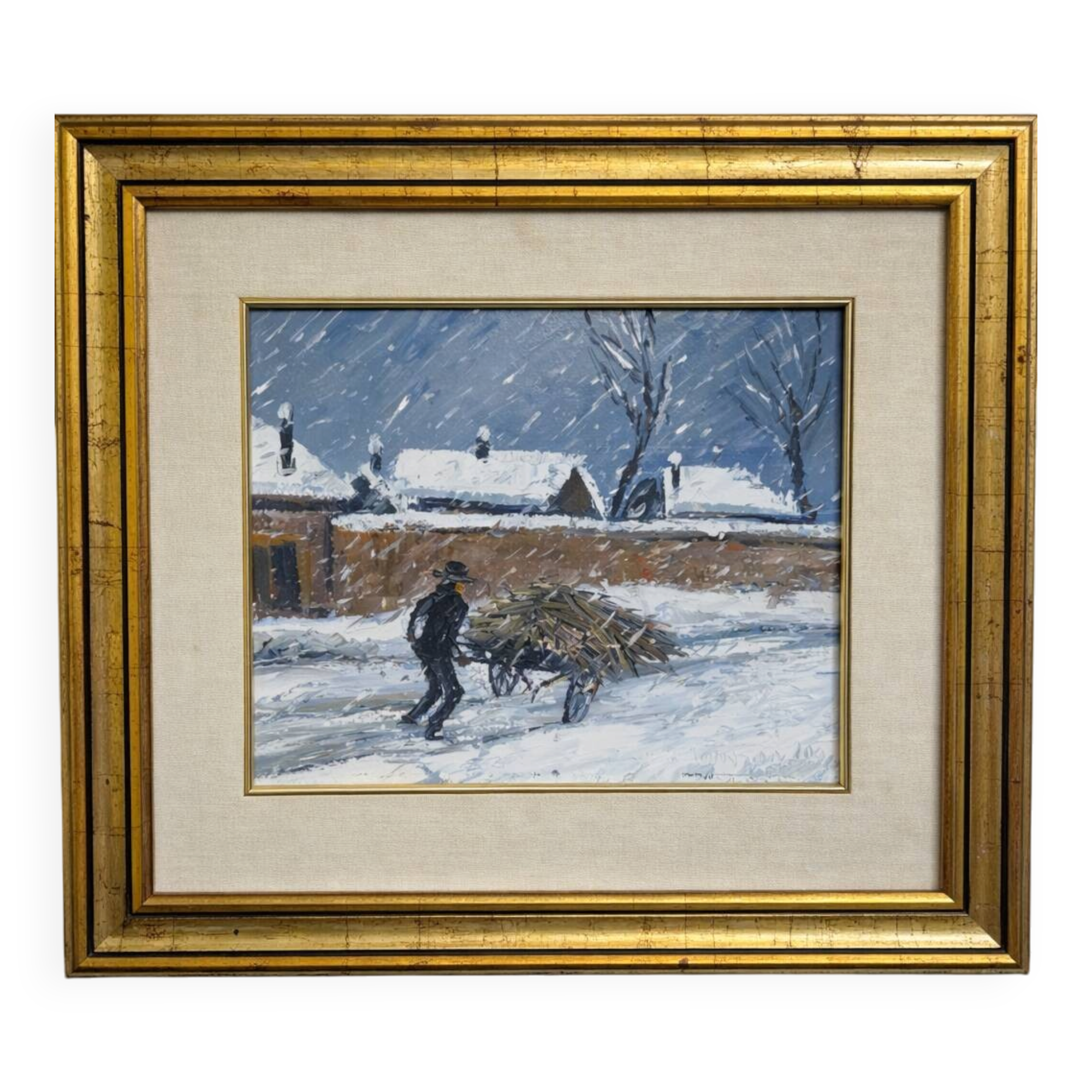 André Poirson (20th century) – Animated winter scene – Oil on canvas