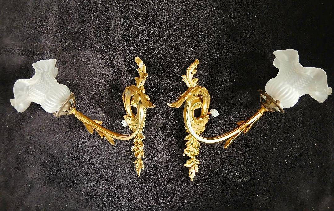 Art Nouveau Bronze Brass Wall Lights Louis XV Style