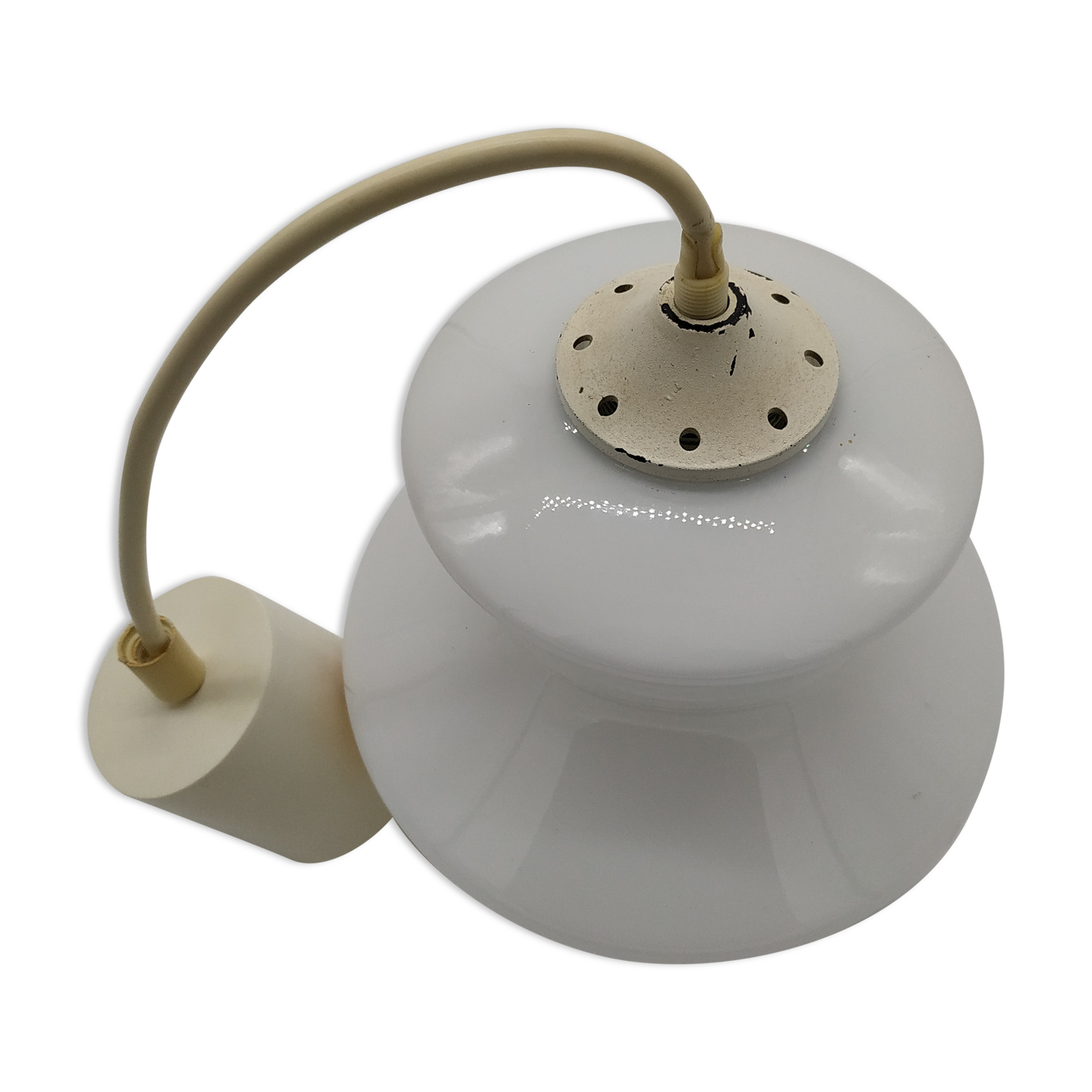 Seventies silkscreened opaline pendant lamp