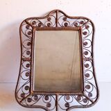 Miroir en rotin peacock vintage