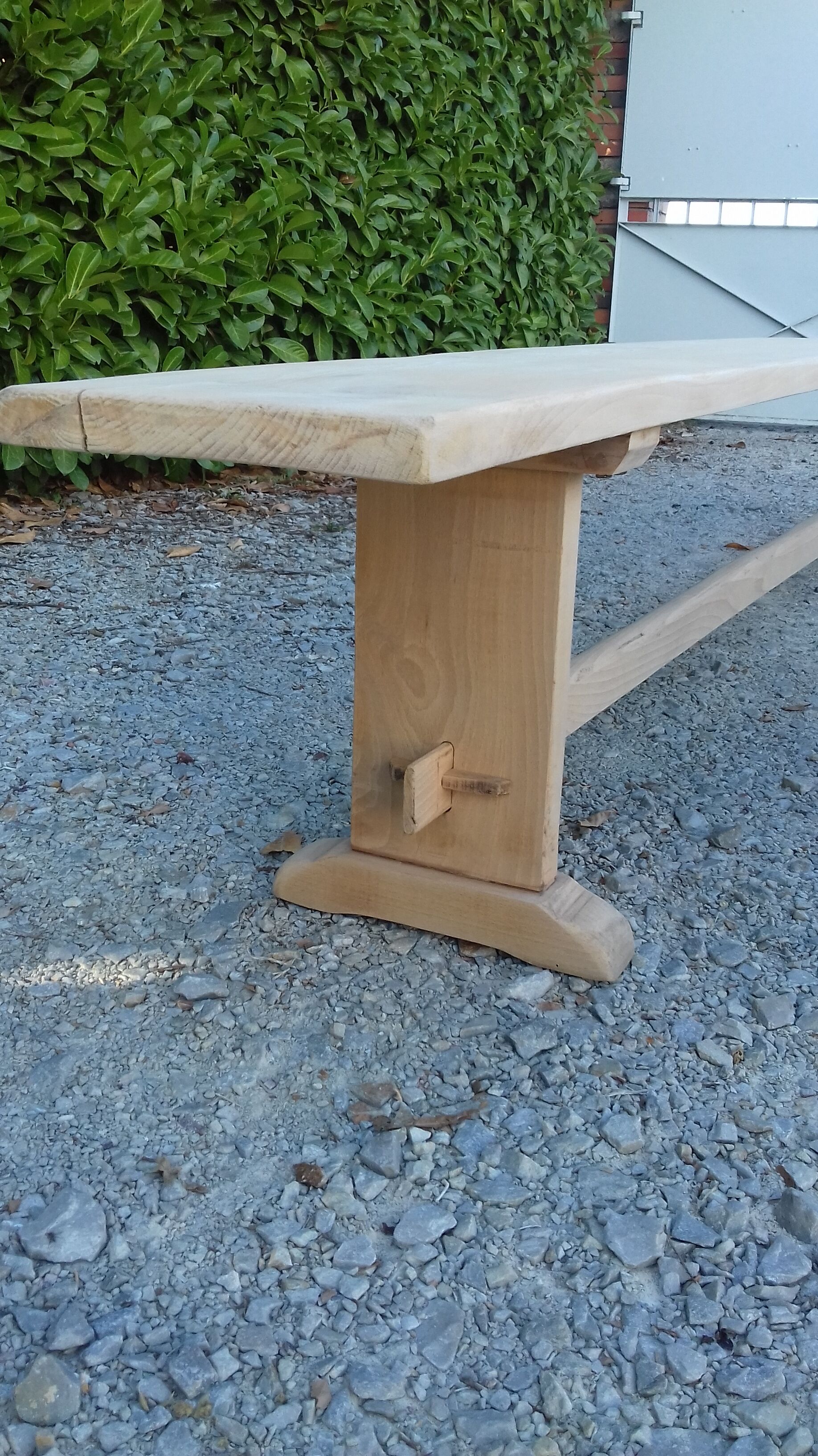 Large pairs of raw oak wooden benches
