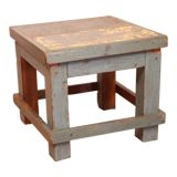 Old small workshop bedside table in Burmese teak original blue patina / ideal in fifth wheel p