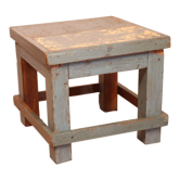 Table de chevet d'atelier en teck birman patine bleue d'origine /idéal en sellette p