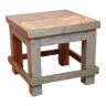 Old small workshop bedside table in Burmese teak original blue patina / ideal in fifth wheel p